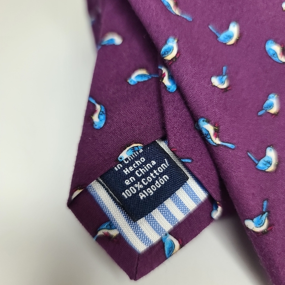 CROWN & IVY Purple Bird Tie. - Picture 6 of 6